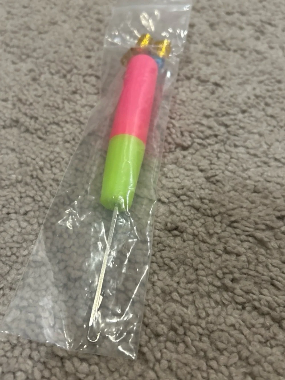 Pink and Lime crochet hook with charms